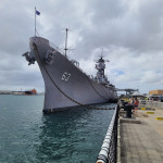 USS Missouri at dock in Pearl Harbor, HI
